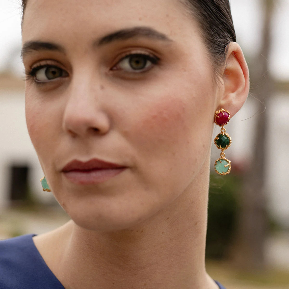 Pendientes Triología Rubí, Verde y Verde agua amazonita