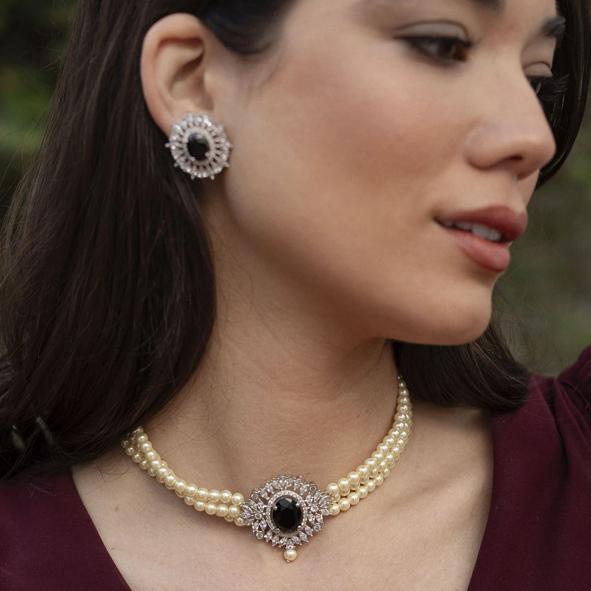 Pendientes Cilla Plata Negro