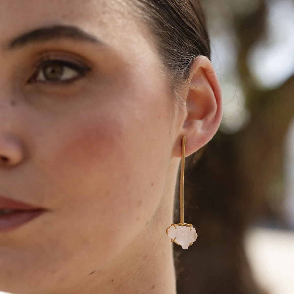 Pendientes Cristalia Rough Rosa cuarzo