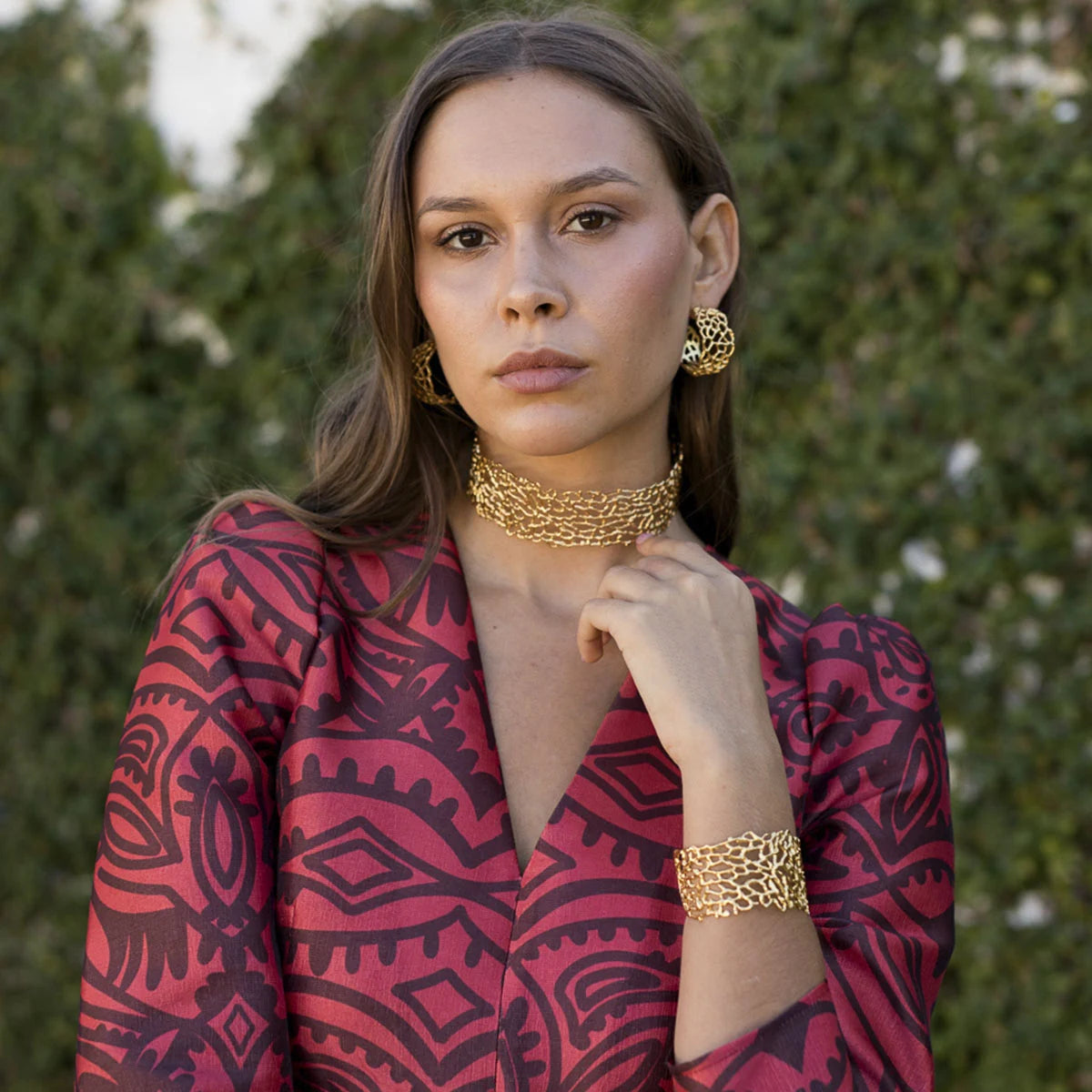 Conjunto Choker Vid + Pendientes Aros Celosía + Brazalete Celosía