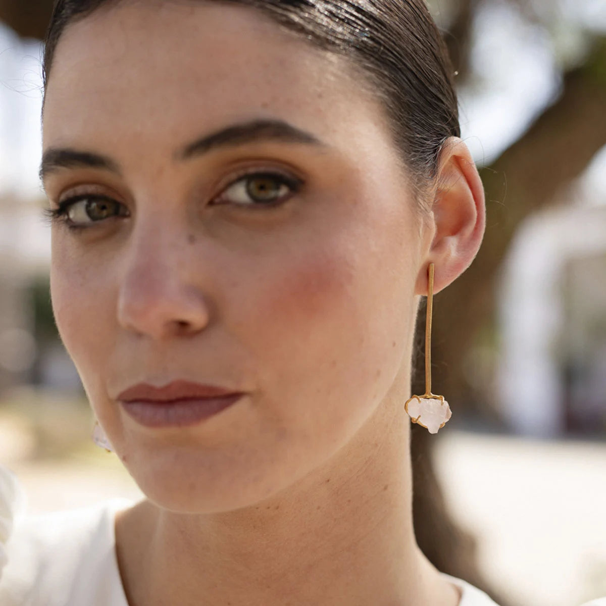 Pendientes Cristalia Rough Rosa cuarzo