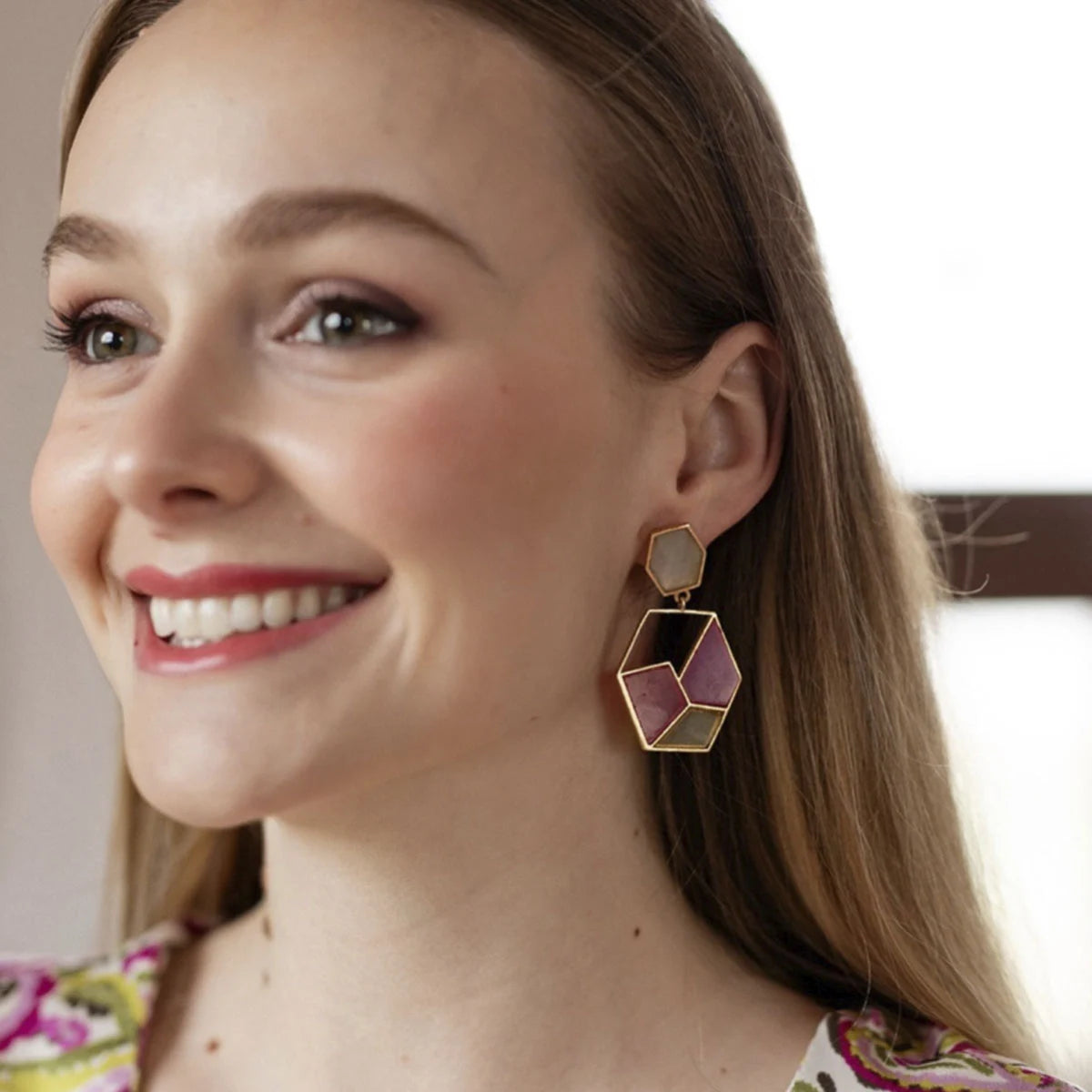 Pendientes Cubista Fucsia y Amarillo