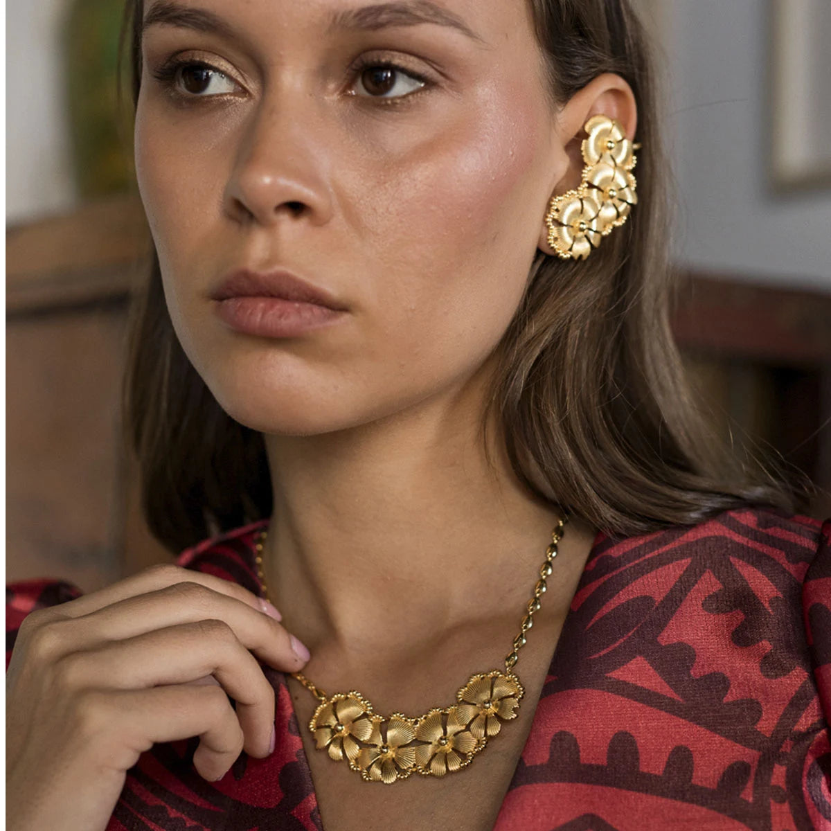 Conjunto Pendientes Earcuff Jardín + Collar Jardan + Brazalete Jardines