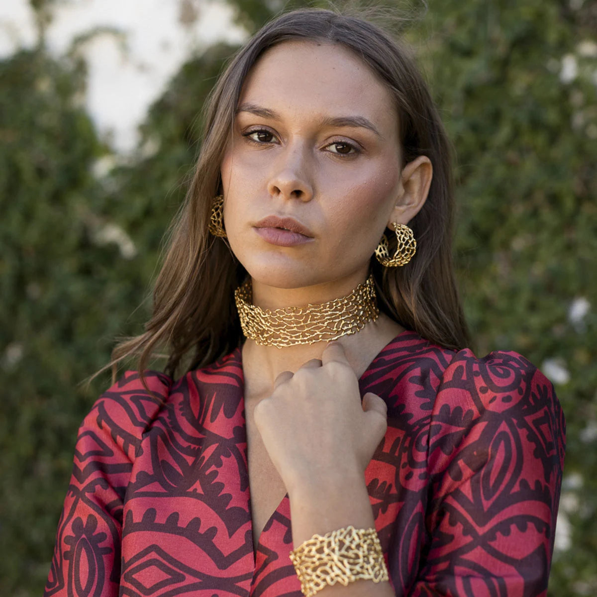 Conjunto Choker Vid + Pendientes Aros Celosía + Brazalete Celosía