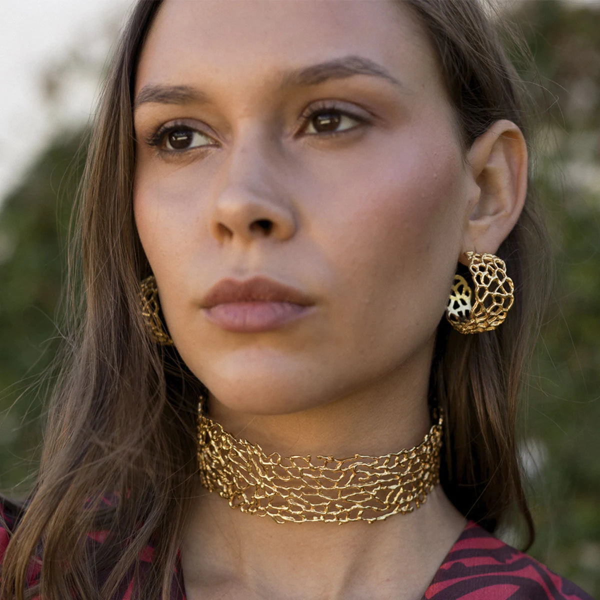 Conjunto Choker Vid + Pendientes Aros Celosía