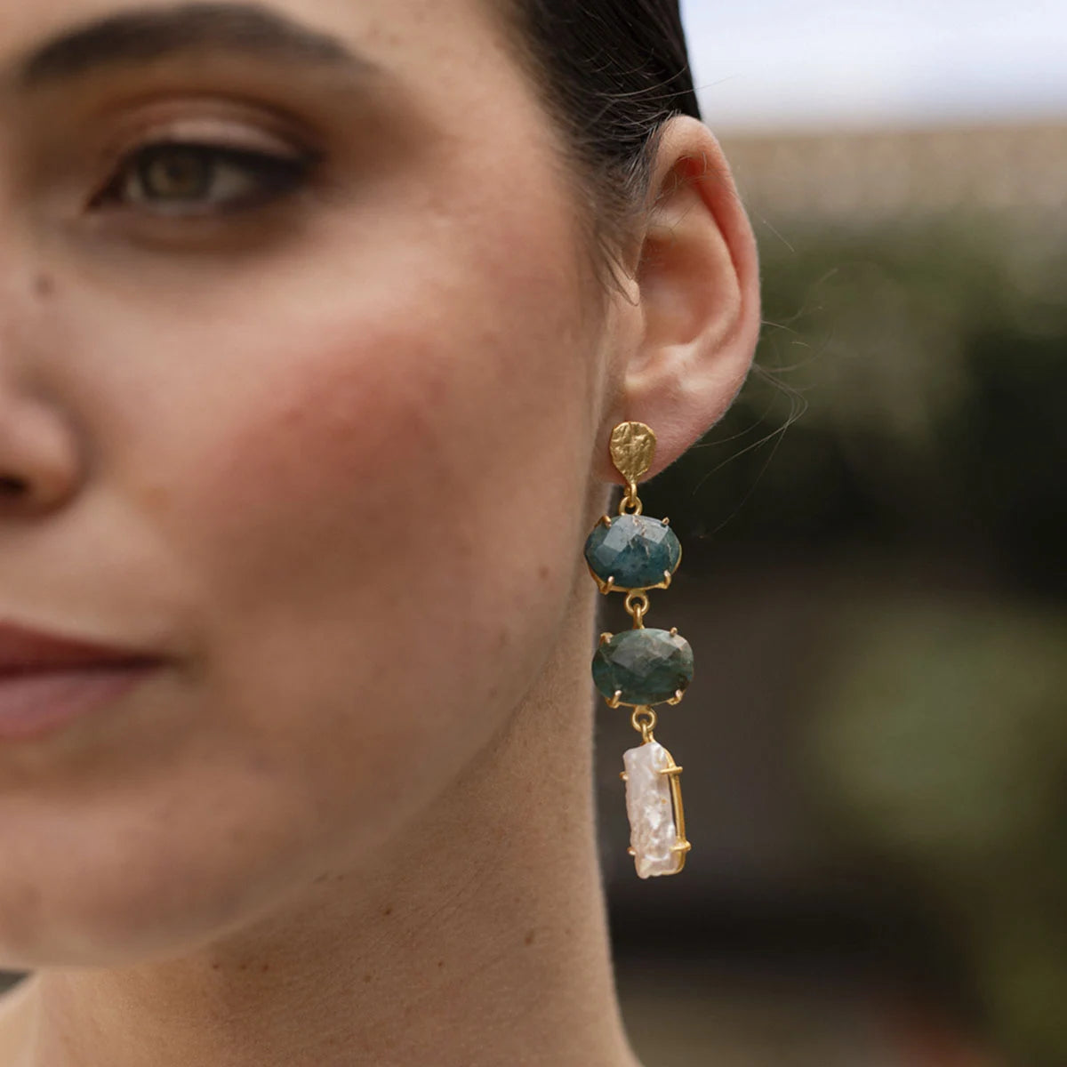 Pendientes Neda Azul Apatita y Perla