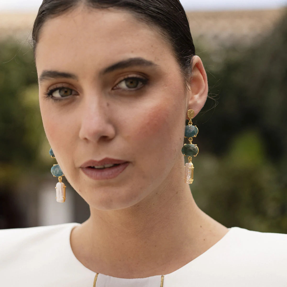 Pendientes Neda Azul Apatita y Perla