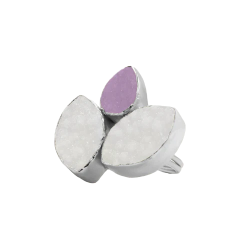 Anillo Grayas Ed. Limitada Plata Piedra Pulida Blanco, Lunar y Malva