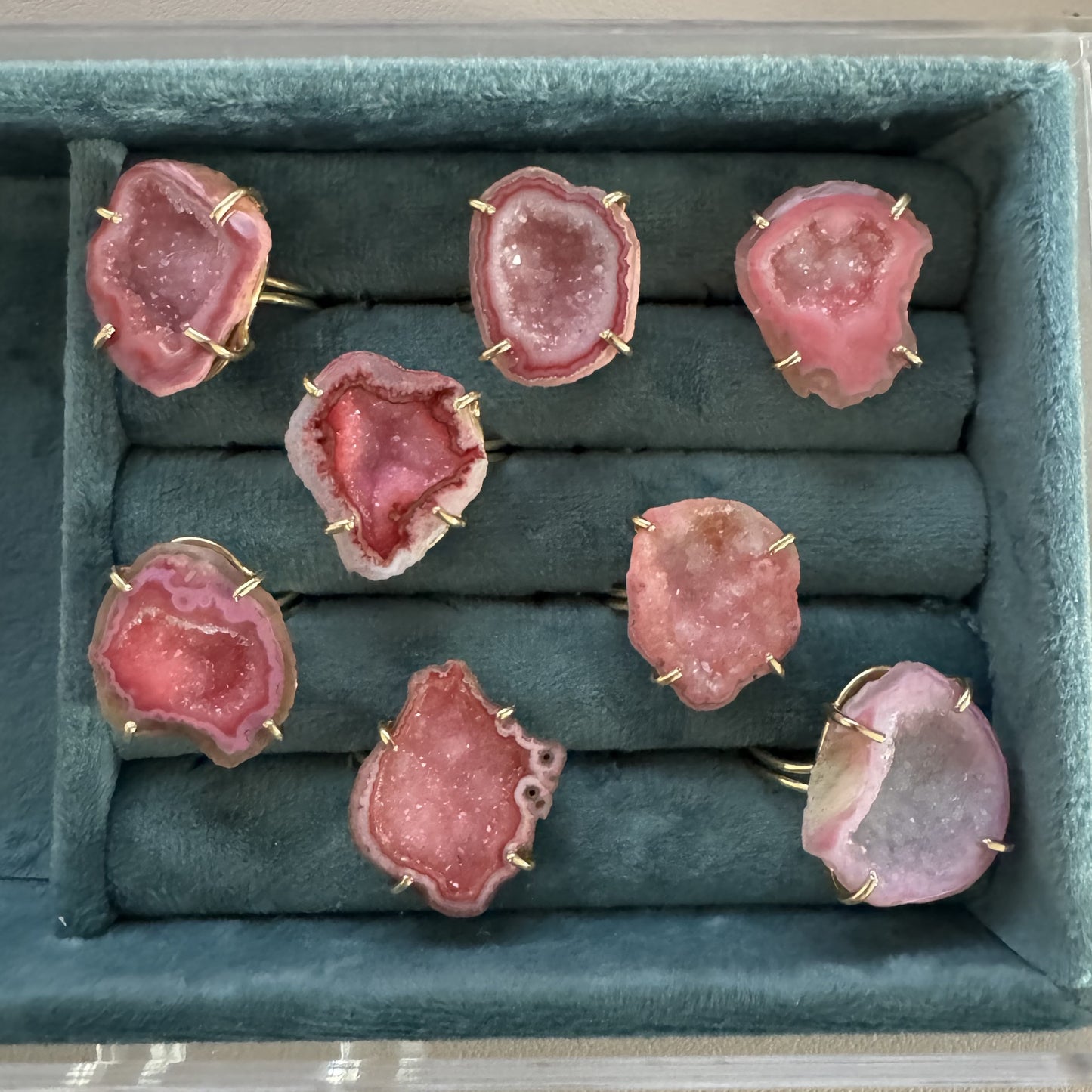 Pink Coral Geode Ring