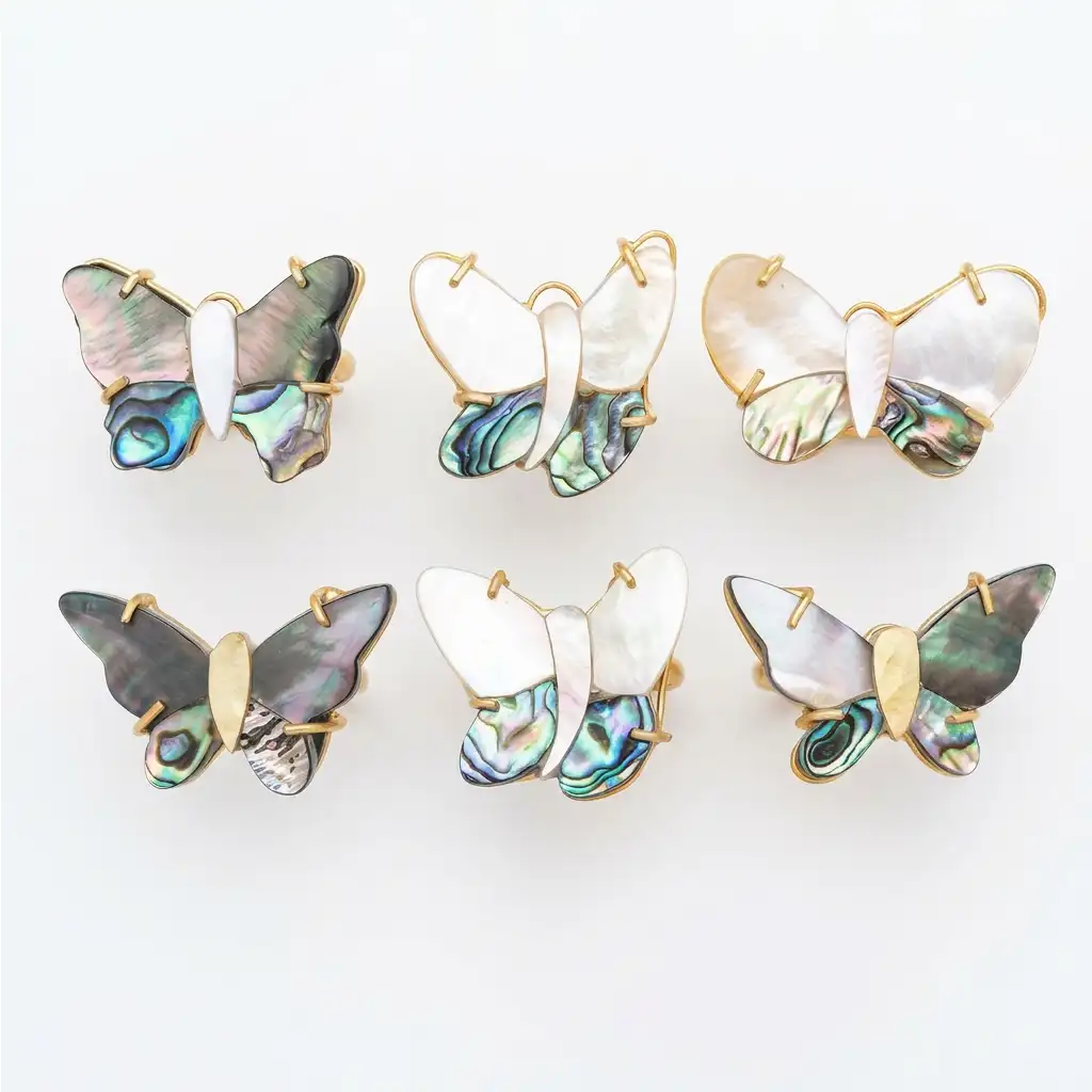 Anillo Mariposa Borboleta Nácar y Abalone