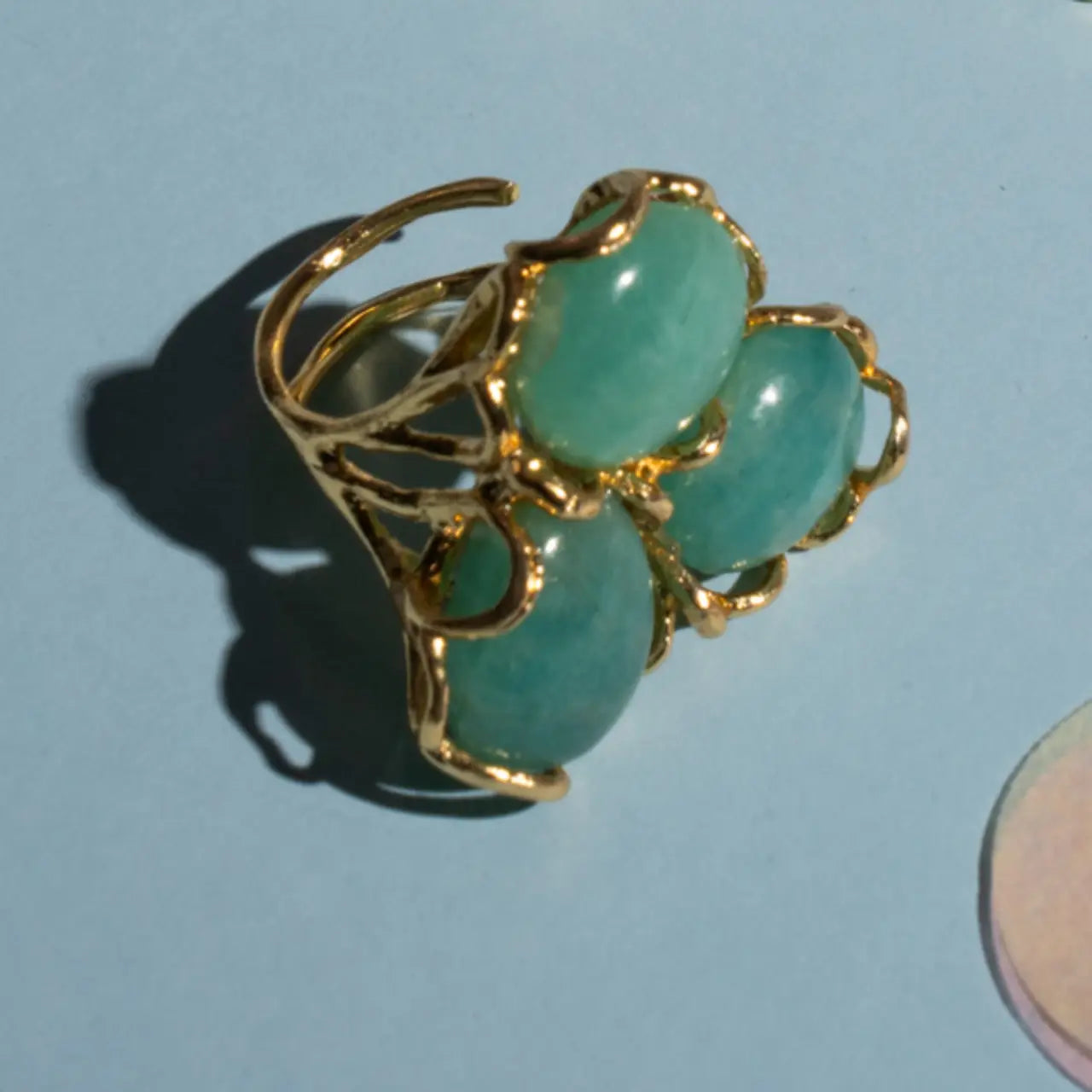 Anillo Baviera Liso Verde agua Amazonita