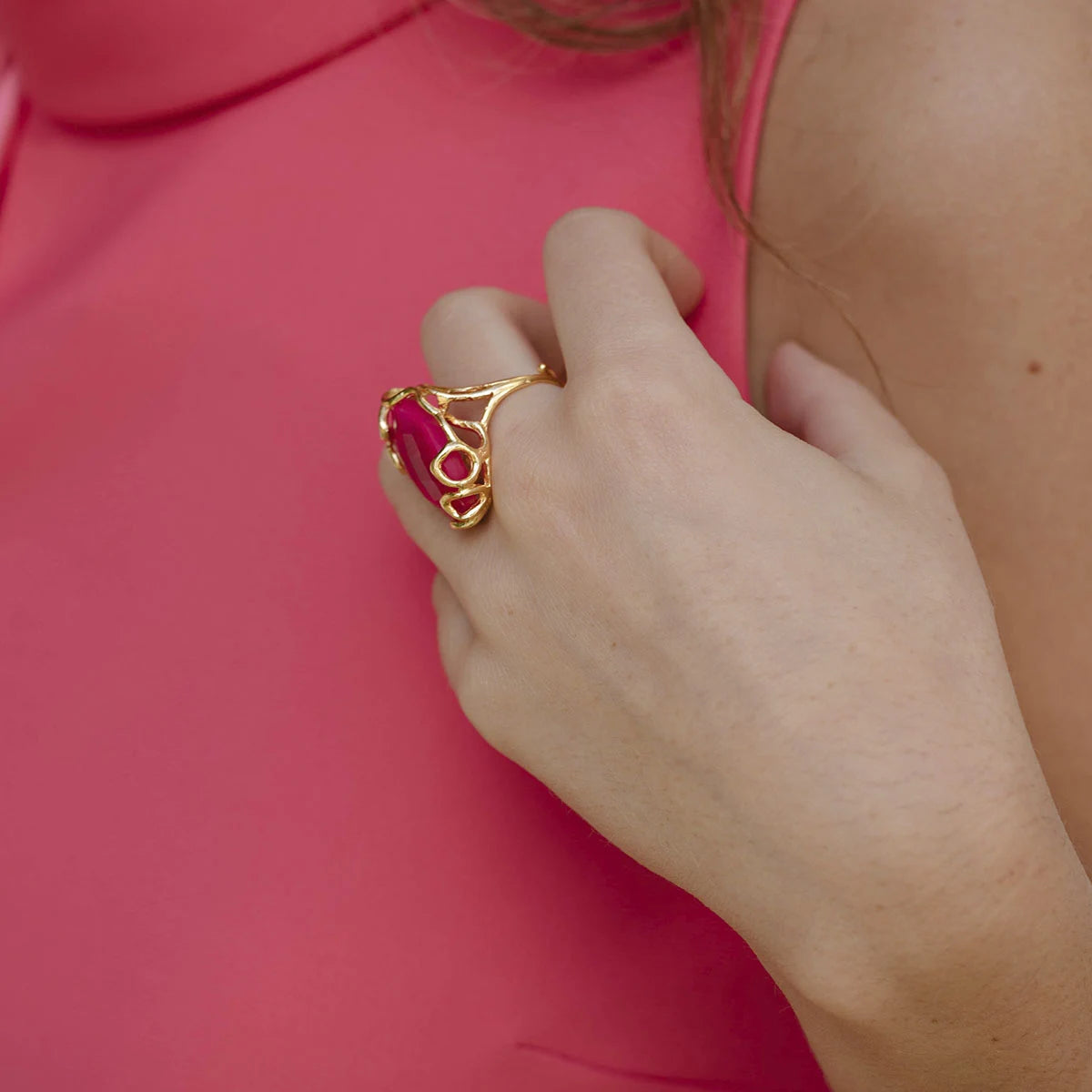 Anillo Alpes Face Fucsia