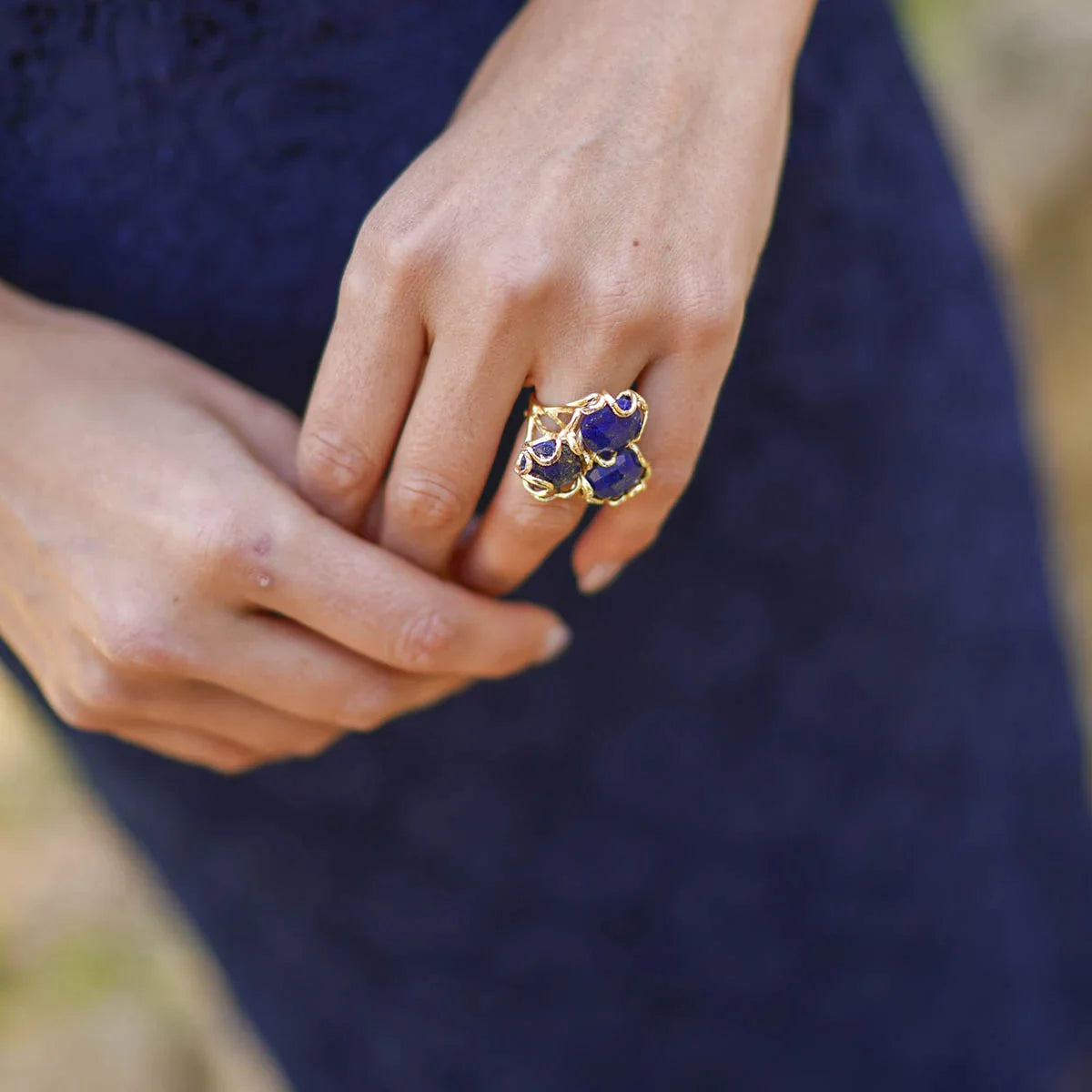 Anillo Baviera Face Azul Lapis