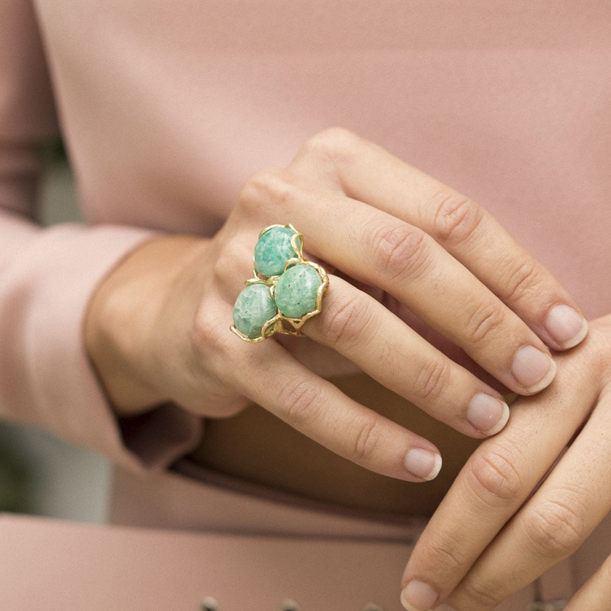 Anillo Baviera Liso Verde agua Amazonita