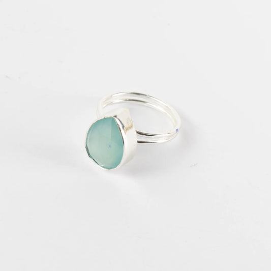 Anillo Caveto Pulida Plata Azul Claro