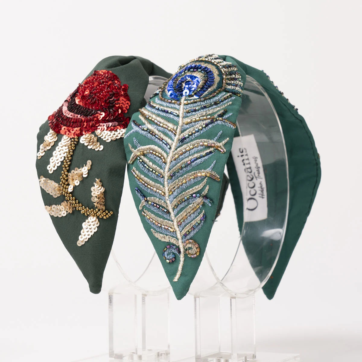 Diadema Pluma Pavo Real Verde