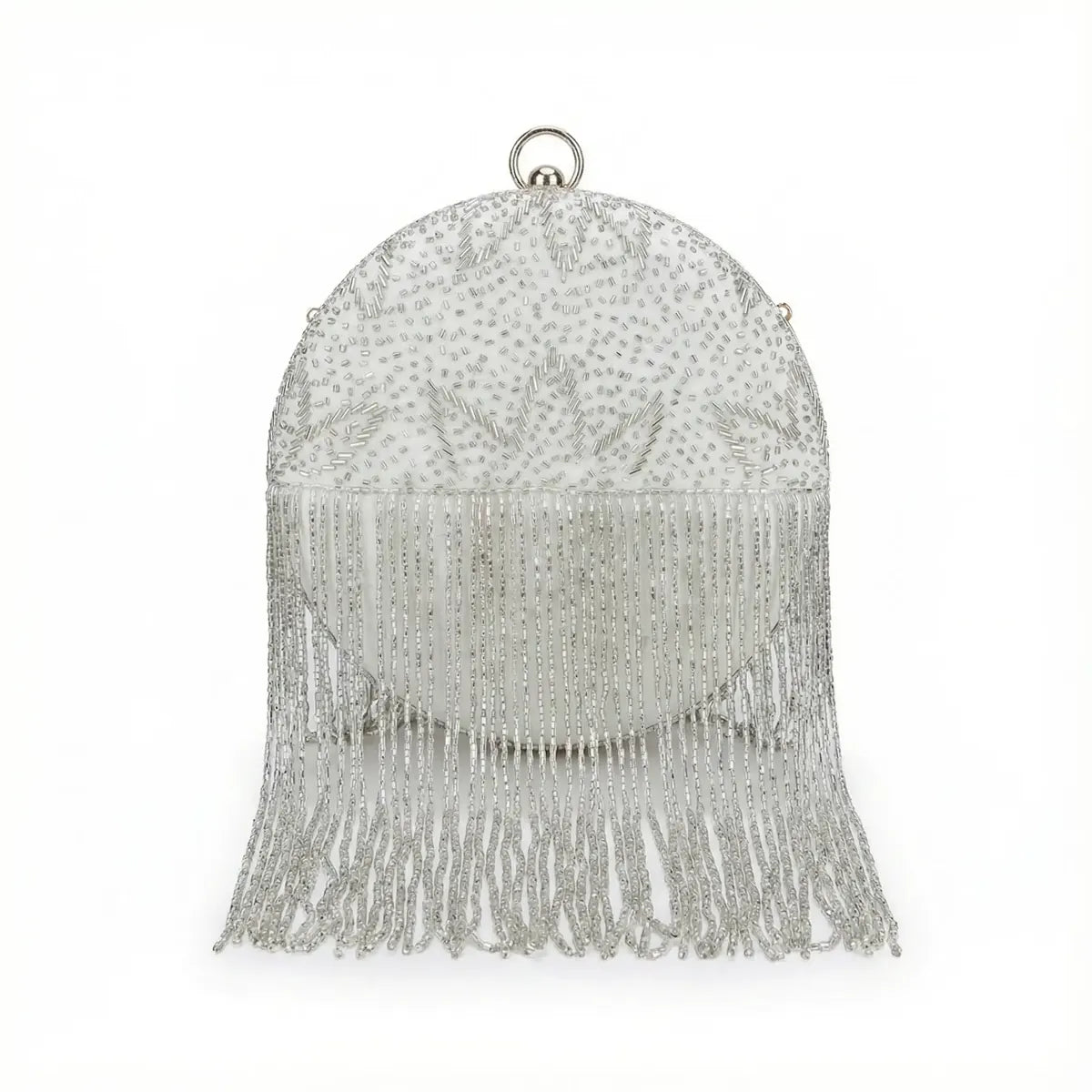 Bolso Circular Veluría Oro y Plata Flecos Blanco