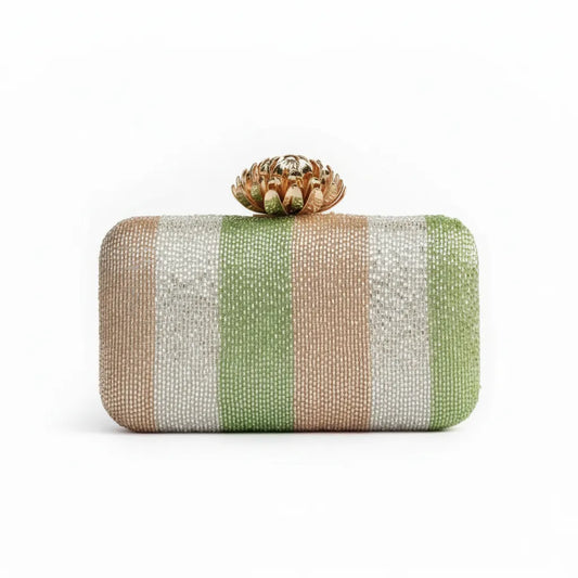 Bolso Loto Shirita Verde Lima, Dorado y Gris