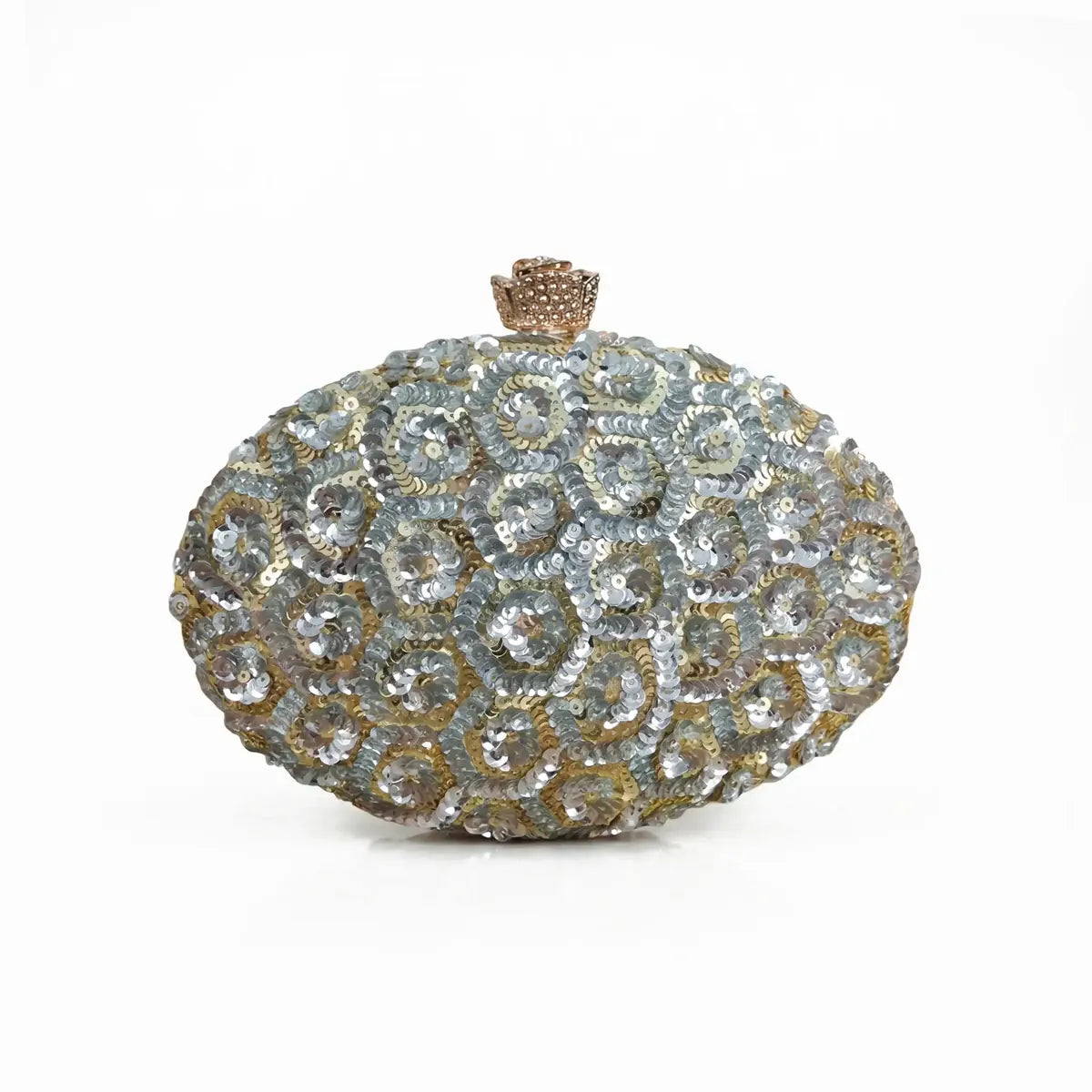 Bolso Ovalado Celestea Plata y Dorado