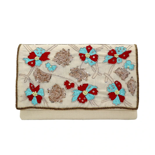 Bolso Sobre Carmesí Beige, Rojo y Azul Turquesa