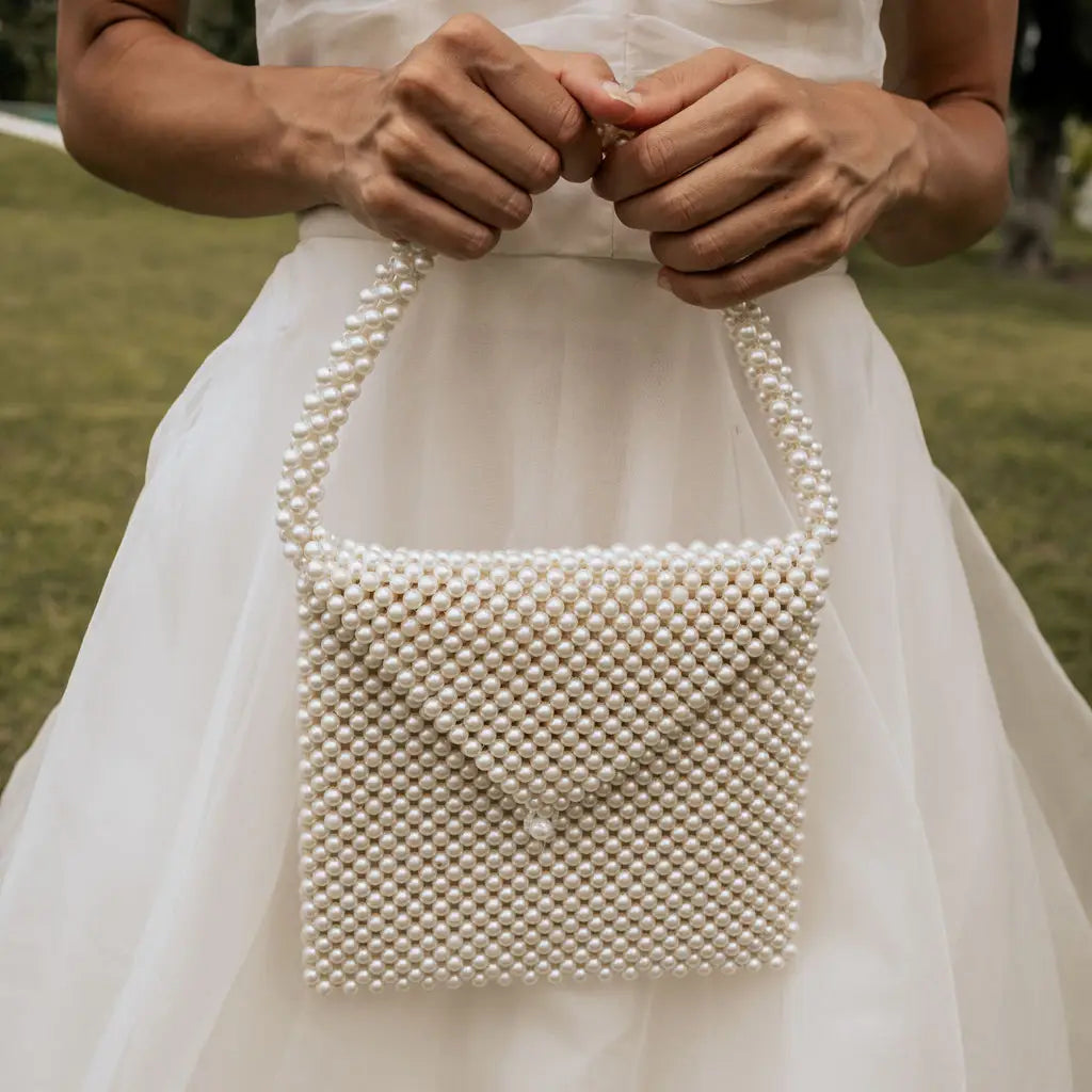 Bolso Asa Envelope Perlas Blanco