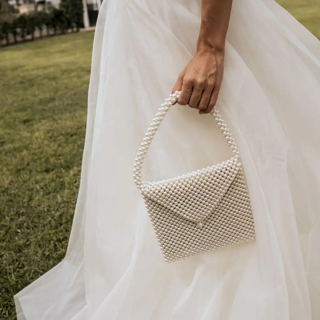Bolso Asa Envelope Perlas Blanco