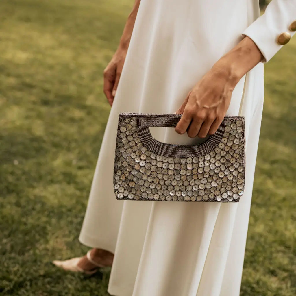 Bolso Asa Lena Nácar Gris Plateado