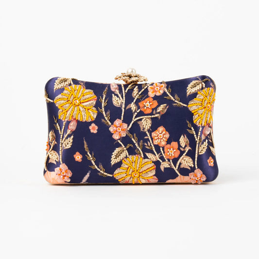 Bolso Curve Florale Azul oscuro, Naranja y Beige