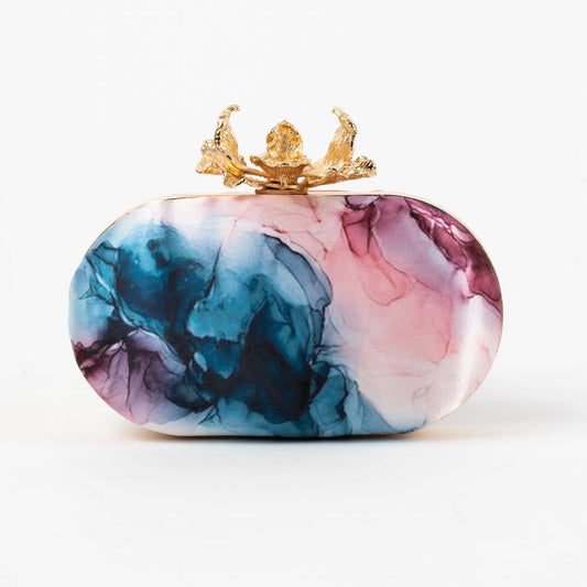 Bolso Ovalado Flor Garra Print Art Azules y Rosas