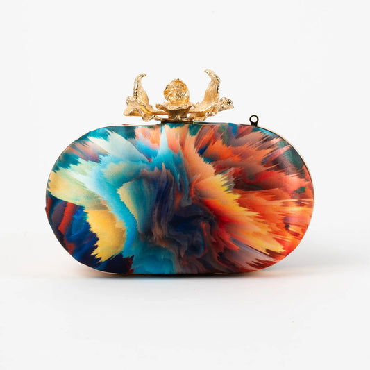 Bolso Ovalado Flor Garra Print Art Explosión Multicolor