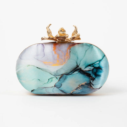 Bolso Ovalado Flor Garra Print Art Verde agua