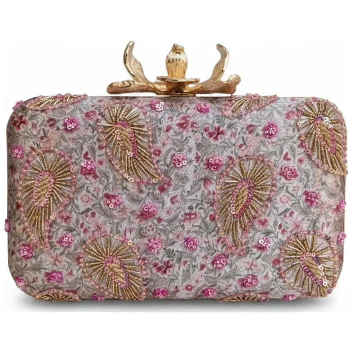 Bolso Flor Garra Majestu Rosas, Verdes y Dorado