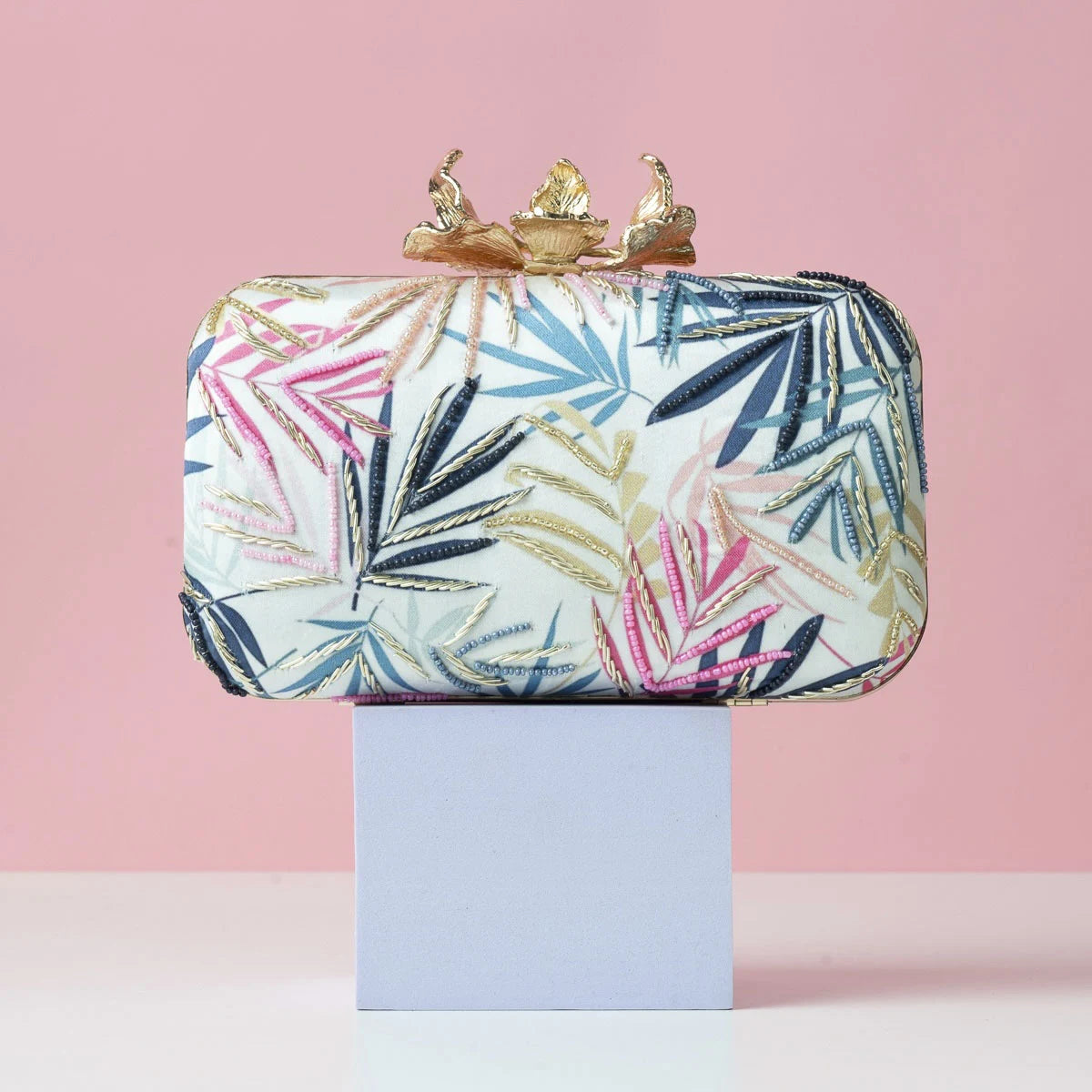 Bolso Flor Garra Palmeras Azul y Rosa