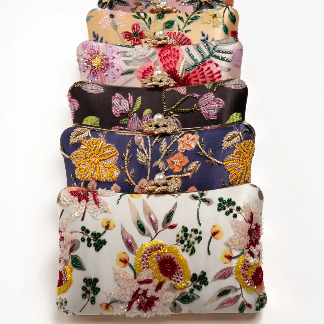 Bolso Curve Florale Azul oscuro, Naranja y Beige