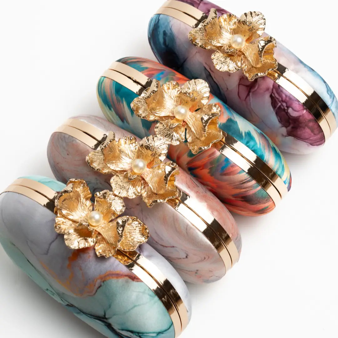 Bolso Ovalado Flor Garra Print Art Verde agua