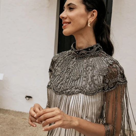 Capa Joya Bollywood Plateado y Negro