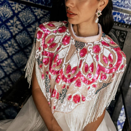 Capa Joya Elvy Rosa salmón, Fucsia, Azul y Blanco