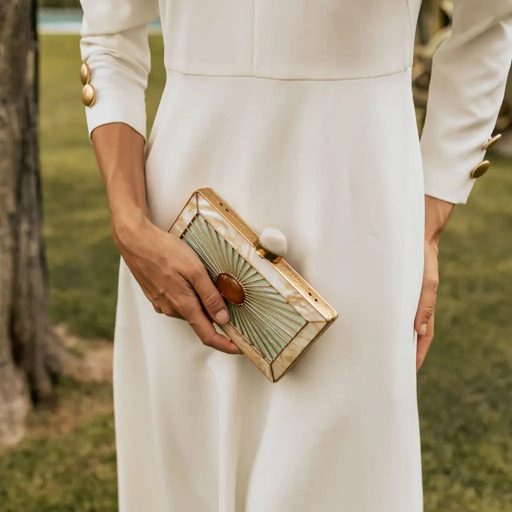 Clutch Deluxe Nelia Nácar, Verde agua y ámbar