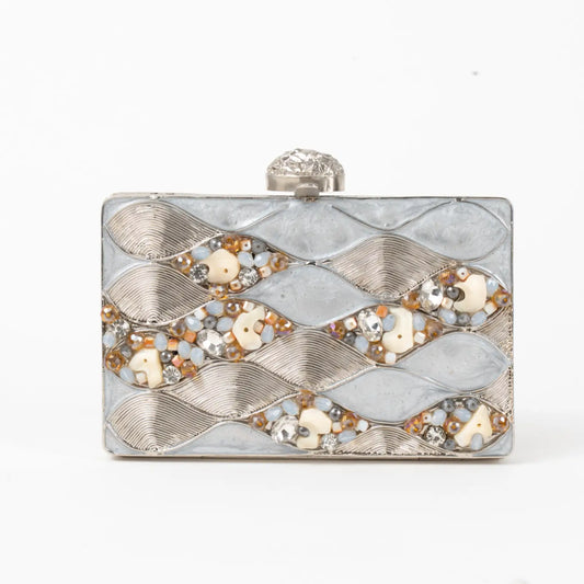 Clutch Deluxe Ondas Plata Joyas y Gris