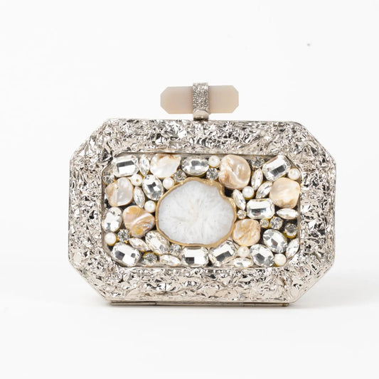 Clutch Deluxe Aladdin Plata Piedra Blanco Shine