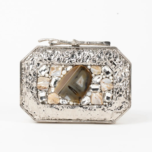 Clutch Deluxe Rama Plata Piedra Marrón Shine