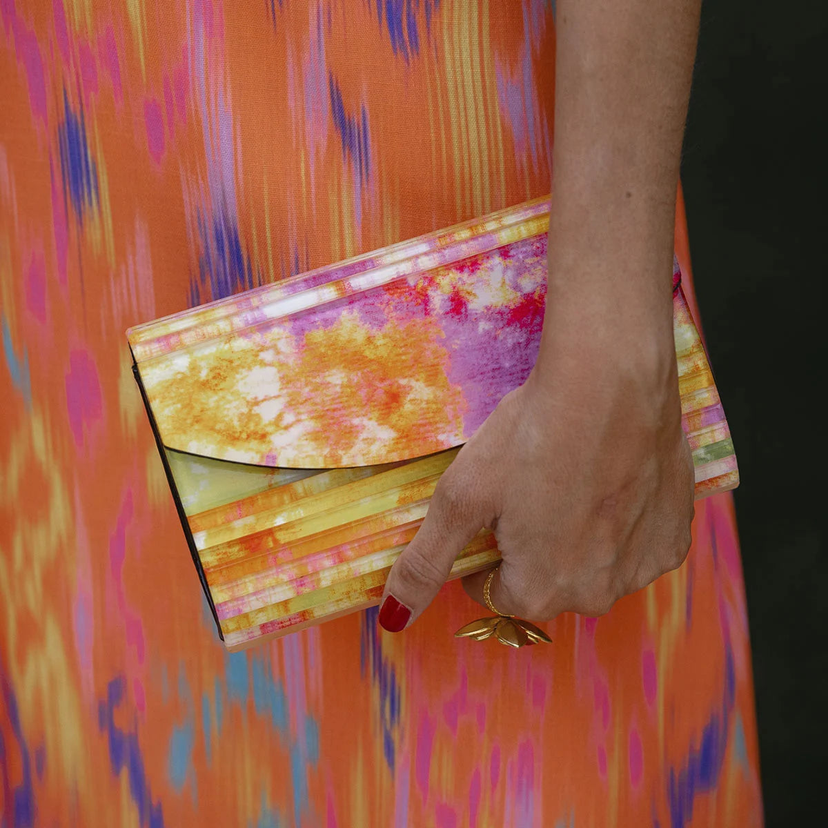 Clutch Tabhita Spring Amarillo, Naranja y Rosas