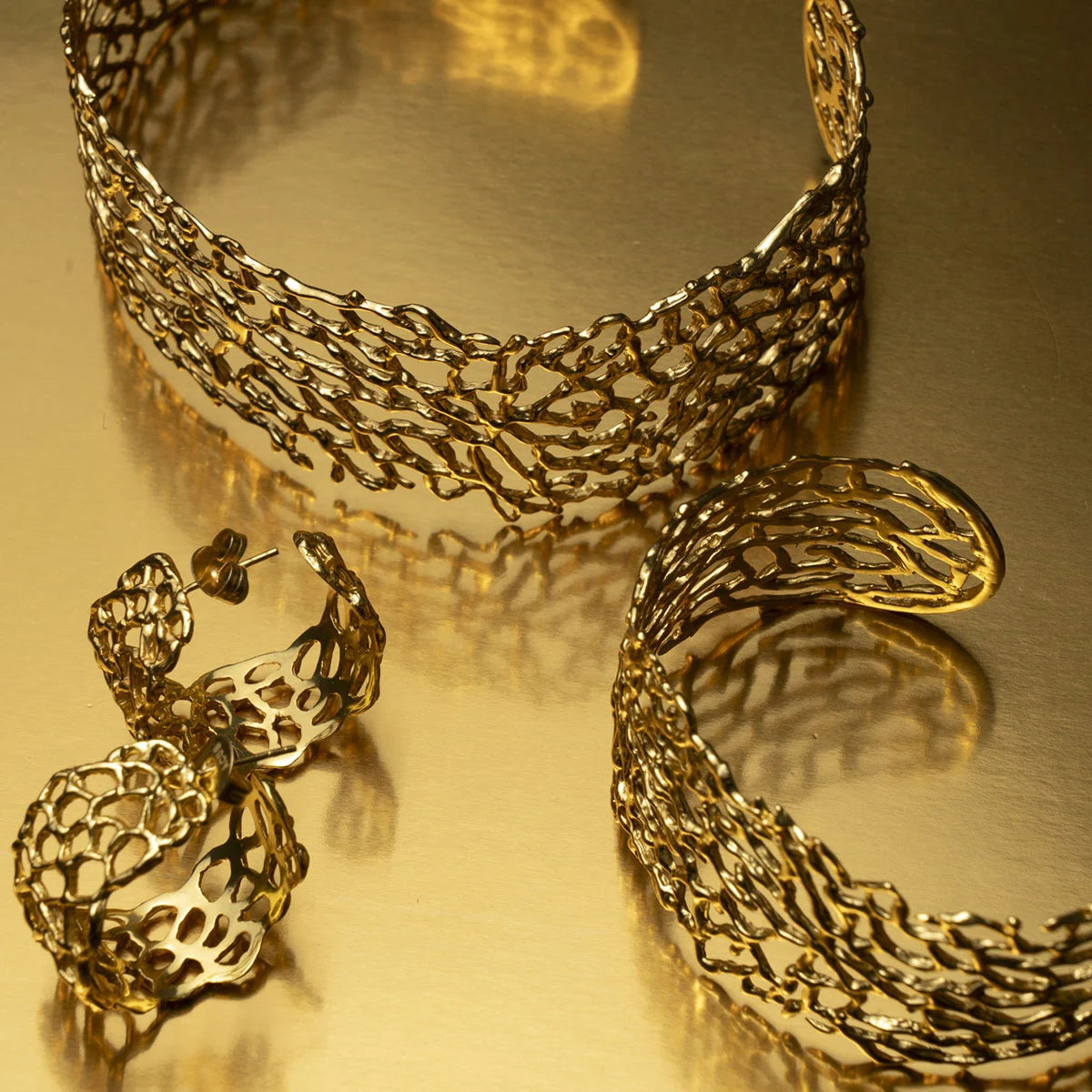 Conjunto Choker Vid + Pendientes Aros Celosía + Brazalete Celosía