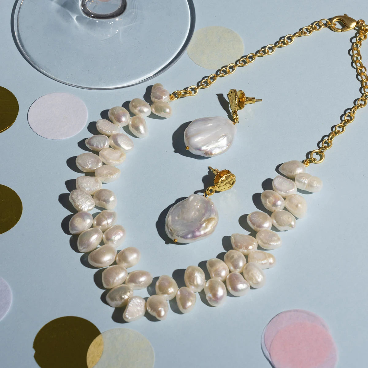 Conjunto Pendientes Lumiere Perlas + Choker Viti Perlas