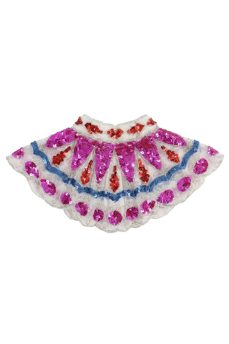 Cuello Joya Zardozi Blanco, Fucsia y Azul