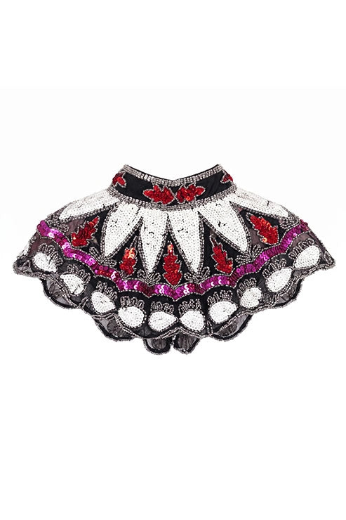 Cuello Joya Zardozi Negro, Blanco y Fucsia
