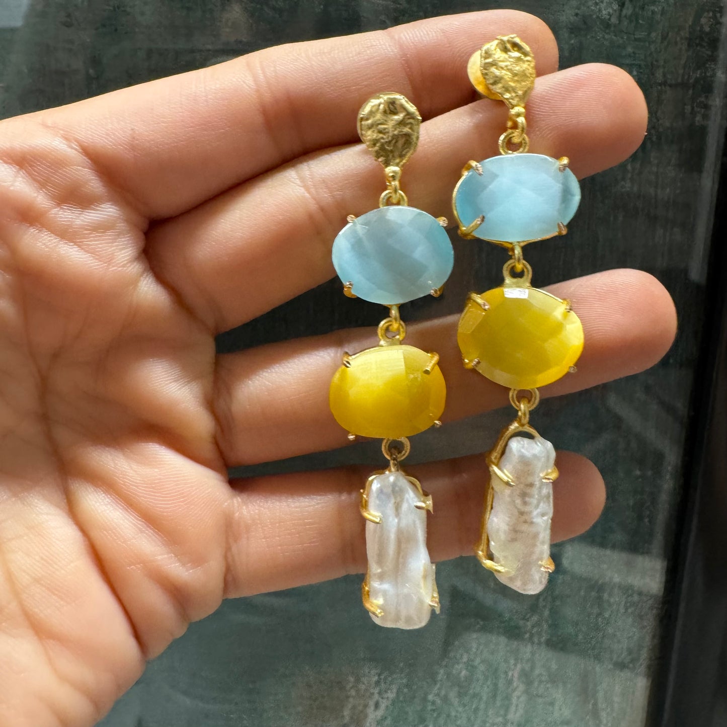 Pendientes Neda Azul, Amarillo y Perla