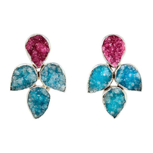 Pendientes Mairea Plata Fucsia mo y Azul Turquesa
