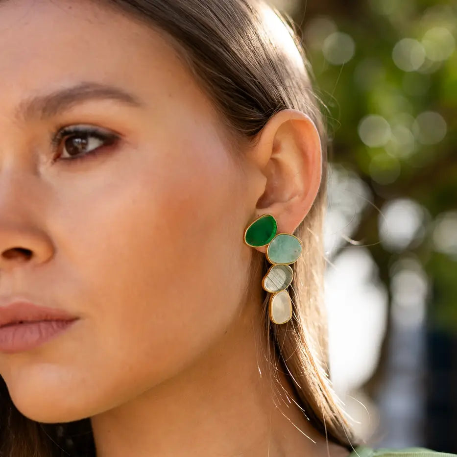 Matrix Pendientes Genís Big Verde, Amazonita, Labradorita y Blanco nacar