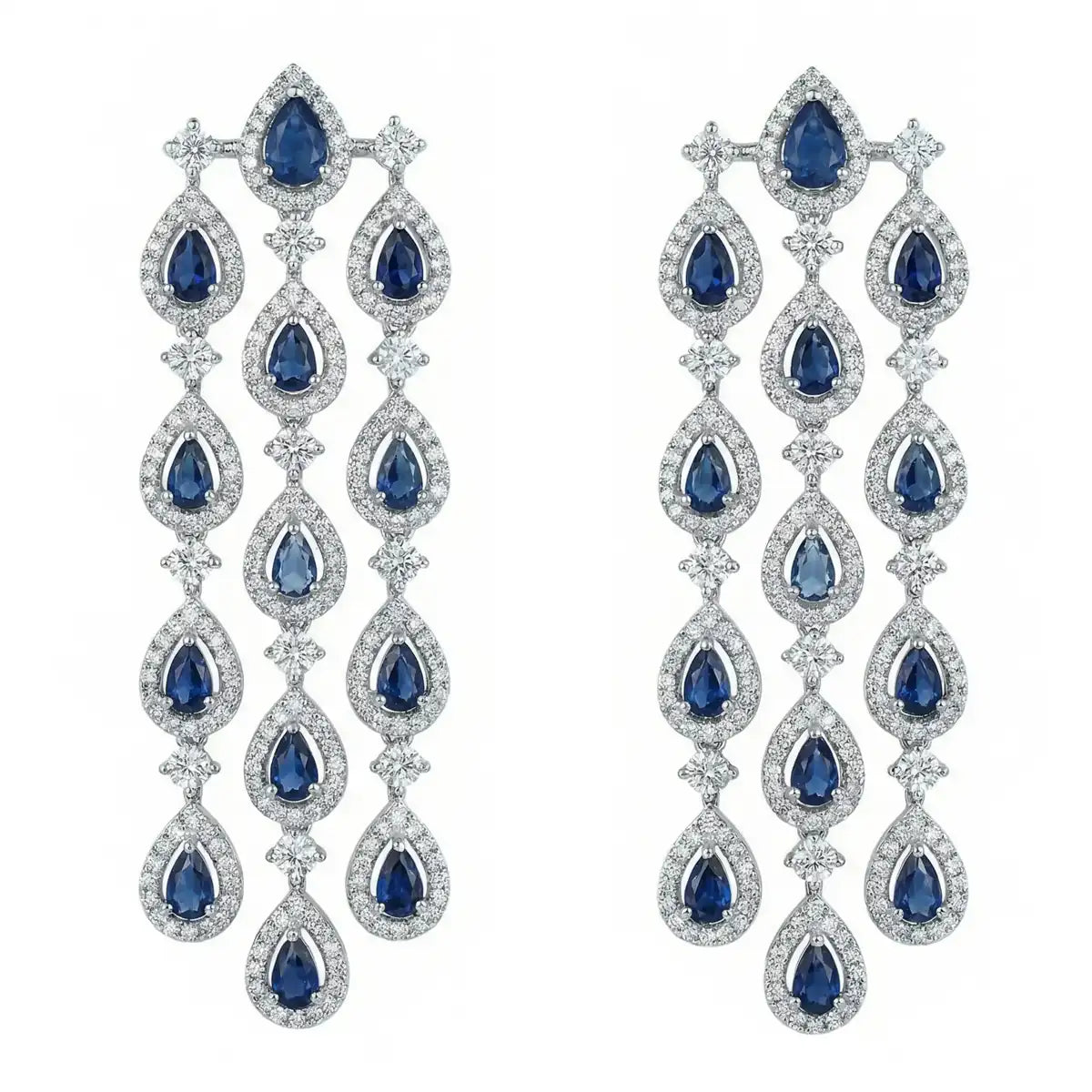 Pendientes Chandelier Plata Azul